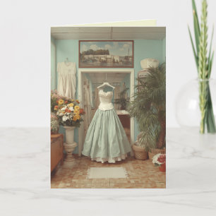 Vintage Bröllopklänning Butik Interiör Scen Kort