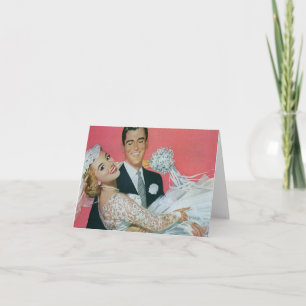 Vintage bröllopnygift person, bärande brud för kort
