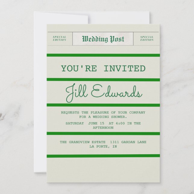 Vintage bröllops brud shower tidning  inbjudningar (Framsida)