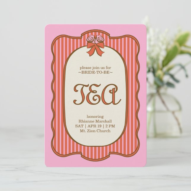 Vintage Bröllops-Teaparty | Rosa & Röd Inbjudningar (Stående Fram)