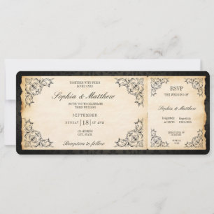 Vintage bröllopsbiljett RSVP Barock svart Inbjudningar
