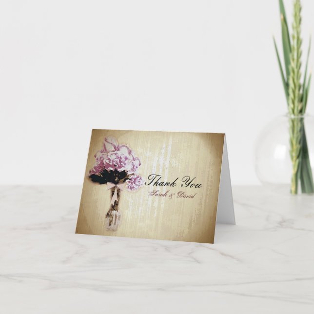 Vintage bröllopsbukett tack kort (Framsida)