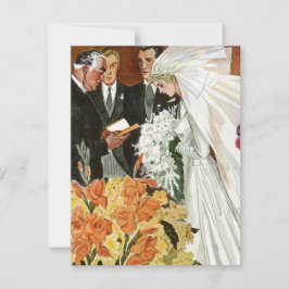 Vintage bröllopsceremoni med brud och brudgum inbjudningar