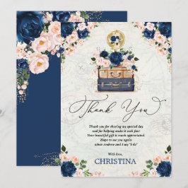 Vintage Bröllopsdusch för Resor Navy Blush Blommig Tack Kort
