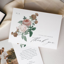 Vintage bröllopsfotografi tackkort med blommor