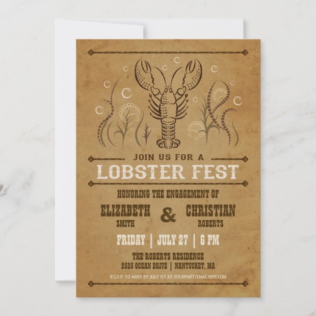 Vintage bröllopsinbjudan för kräftfest inbjudningar (Framsida)