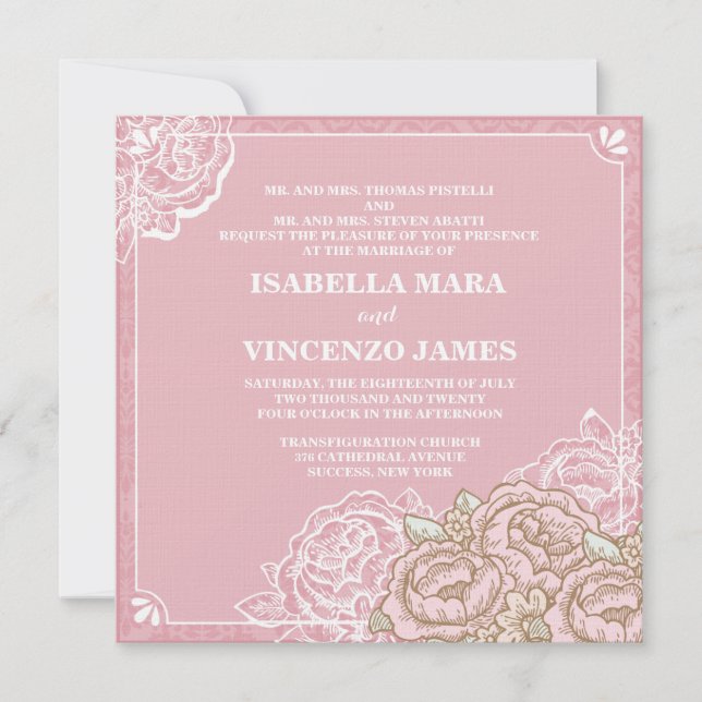 Vintage Bröllopsinbjudan med Kålrosor Inbjudningar (Framsida)