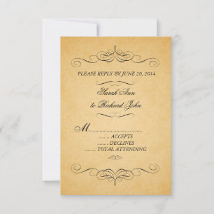 Vintage bröllopsinbjudan RSVP Virvlar Flourish OSA Kort