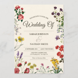 Vintage Bröllopsinbjudan till lövblommor Inbjudningar