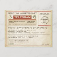 vintage bröllopsjubileum telegram inbjudan