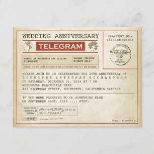 vintage bröllopsjubileum telegram inbjudan