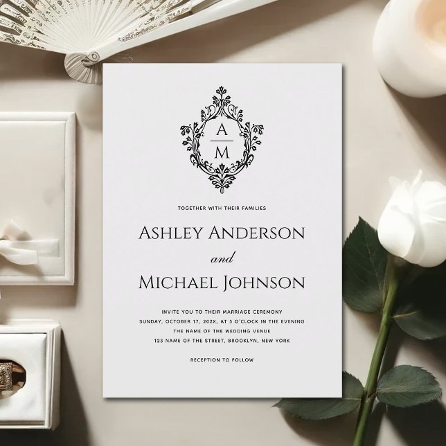 Vintage bröllopskamrat monogram svart vit antik inbjudningar (Skapare uppladdad)