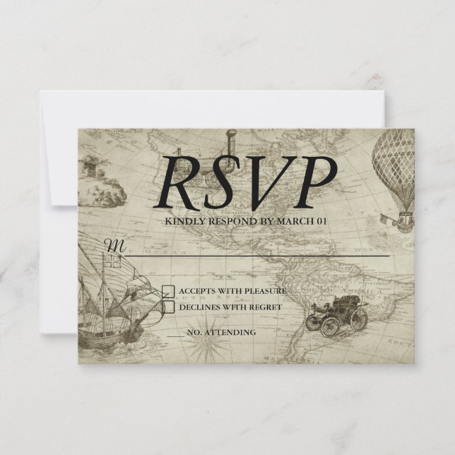 Vintage Bröllopskarta RSVP-svar Svar Modernt (Framsida)
