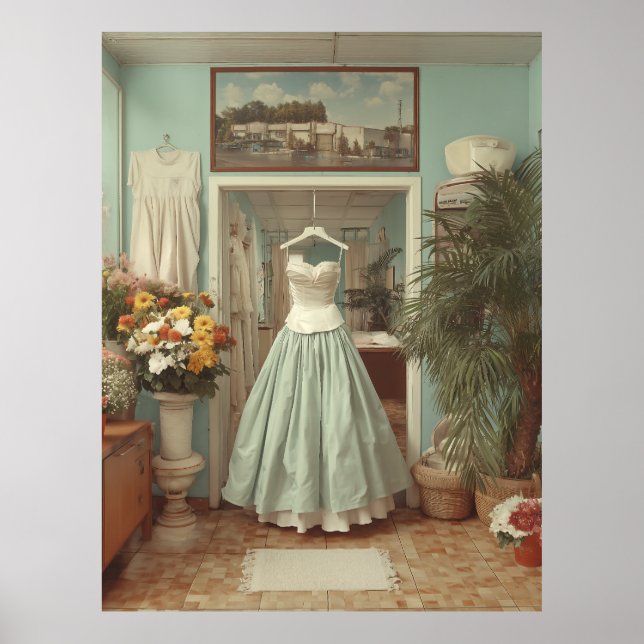 Vintage bröllopsklänning butik inredningsscen poster (Framsidan)