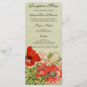 Vintage bröllopsmeny Kort, Röd vallmo Blomma Blomm Meny