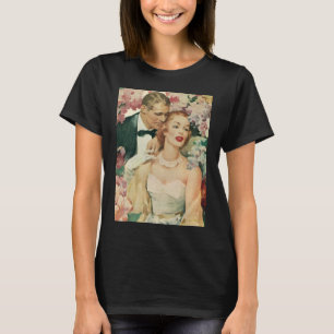 Vintage bröllopsporträtt, retro brud och brudgum tee