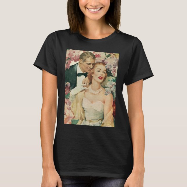 Vintage bröllopsporträtt, retro brud och brudgum tee (Framsida)