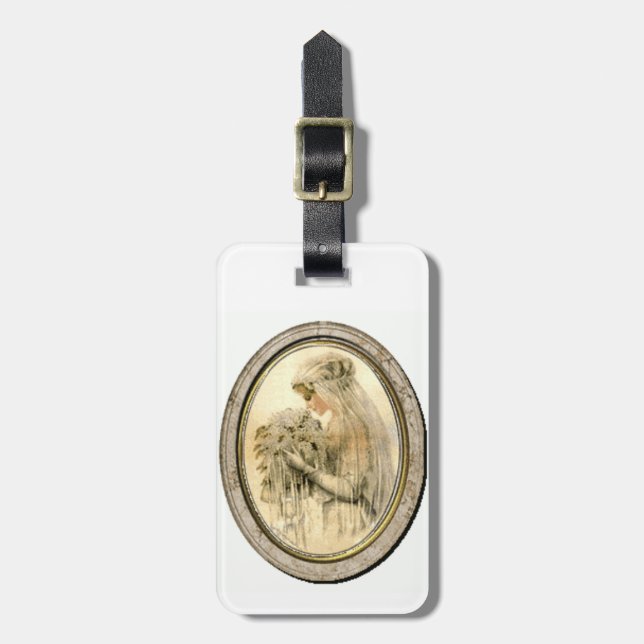 Vintage Bröllopstema Brud Bagage Tag Bagagebricka (Vertikal Framsida)