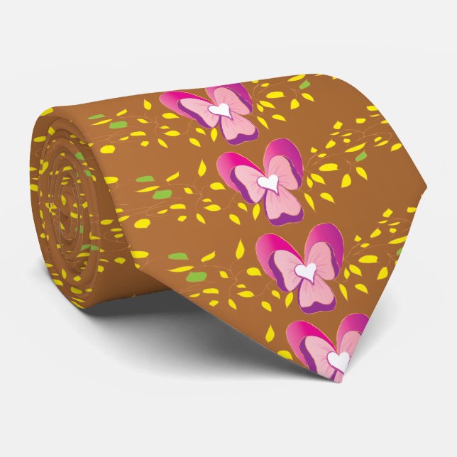 Vintage Bronze och Rosa Blommigt Violes mönster Slips (Rullad)