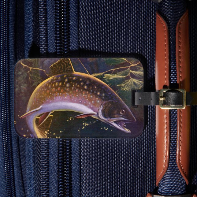 Vintage Brook Trout Fish Fisherman, sportfiske Bagagebricka (Framsida Insitu 4)