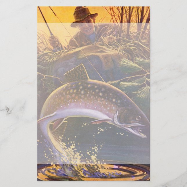Vintage Brook Trout Fish Fisherman, sportfiske Brevpapper (Framsida)