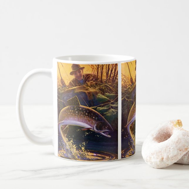 Vintage Brook Trout Fish Fisherman, sportfiske Kaffemugg (Med munk)