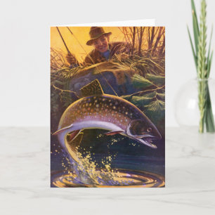 Vintage Brook Trout Fish Fisherman, sportfiske Kort