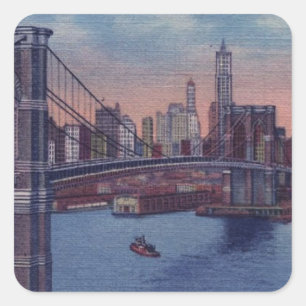 Vintage Brooklyn Bridge Fyrkantigt Klistermärke