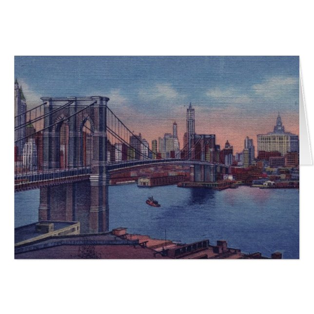 Vintage Brooklyn Bridge Hälsningskort (Framsidan Horizontal)