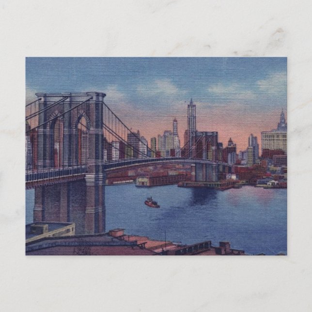 Vintage Brooklyn Bridge Helg Vykort (Framsida)