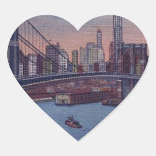 Vintage Brooklyn Bridge Hjärtformat Klistermärke