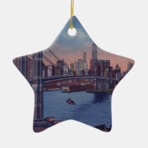Vintage Brooklyn Bridge Julgransprydnad Keramik