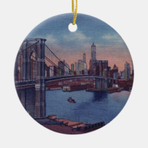Vintage Brooklyn Bridge Julgransprydnad Keramik