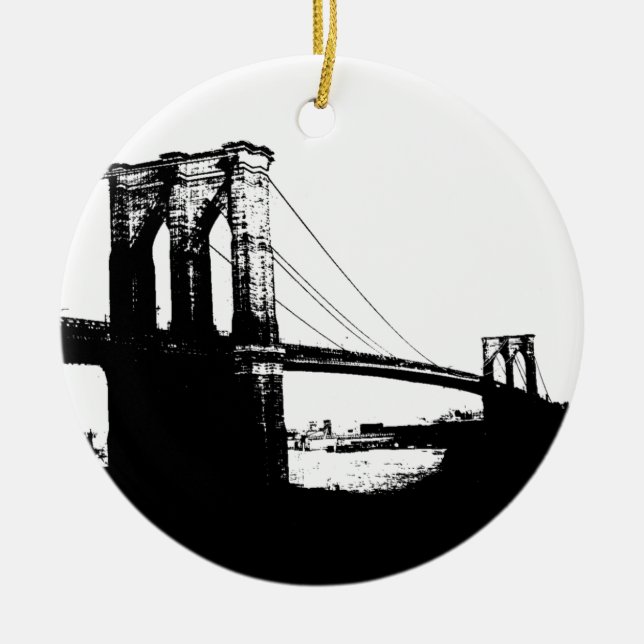 Vintage Brooklyn Bridge Julgransprydnad Keramik (Framsidan)