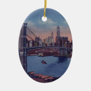 Vintage Brooklyn Bridge Julgransprydnad Keramik