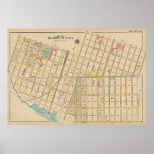 Vintage Brooklyn Karta George Washington Bromley Poster