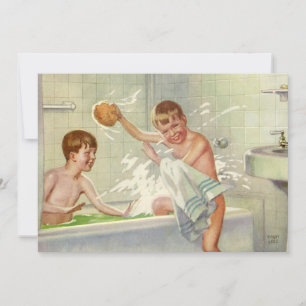 Vintage Brothers, barn, pojkar som stänker i badka
