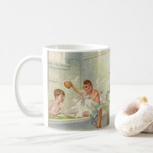 Vintage Brothers, barn, pojkar som stänker i badka Kaffemugg