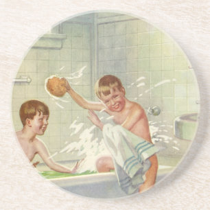 Vintage Brothers, barn, pojkar som stänker i badka Underlägg