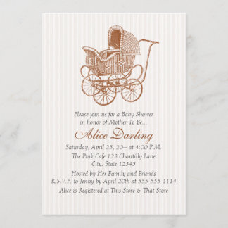 Vintage Brown Baby Carriage Baby Shower Inbjudningar