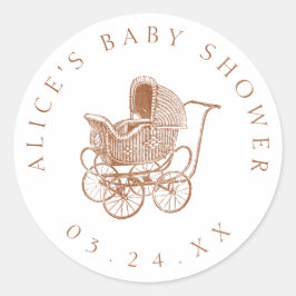 Vintage Brown Baby Carriage Baby Shower Runt Klistermärke