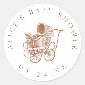 Vintage Brown Baby Carriage Baby Shower Runt Klistermärke
