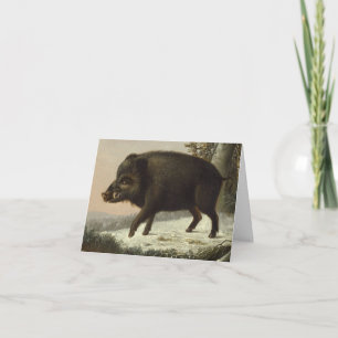 Vintage Brown Boar Hunting Painting, Wildlife Art Kort