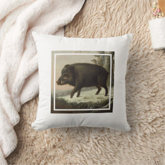 Vintage Brown Boar Hunting Painting, Wildlife Art Kudde