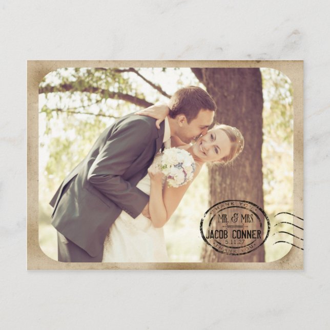 Vintage Brown Bröllop Tack Vykort (Framsida)