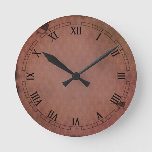 Vintage Brown Clock | Elegant Antique-Stil Rund Klocka (Framsida)