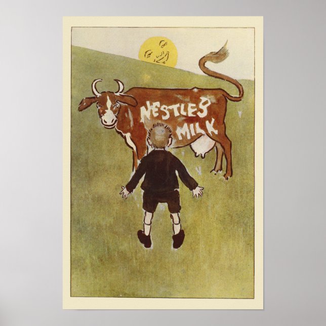 Vintage Brown Cow Nestles Mjölk Poster (Framsidan)