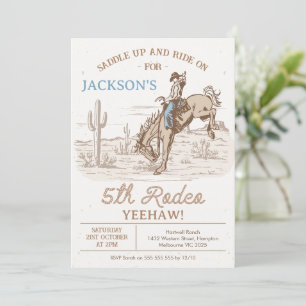 Vintage Brown Cowboy Femte rodeo Femte födelsedage Inbjudningar