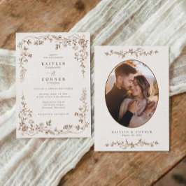 Vintage Brown & Cream French Floral Wedding Photo Inbjudningar