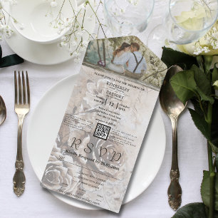 Vintage Brown Cream Ro Blommigt QR-kodfoto